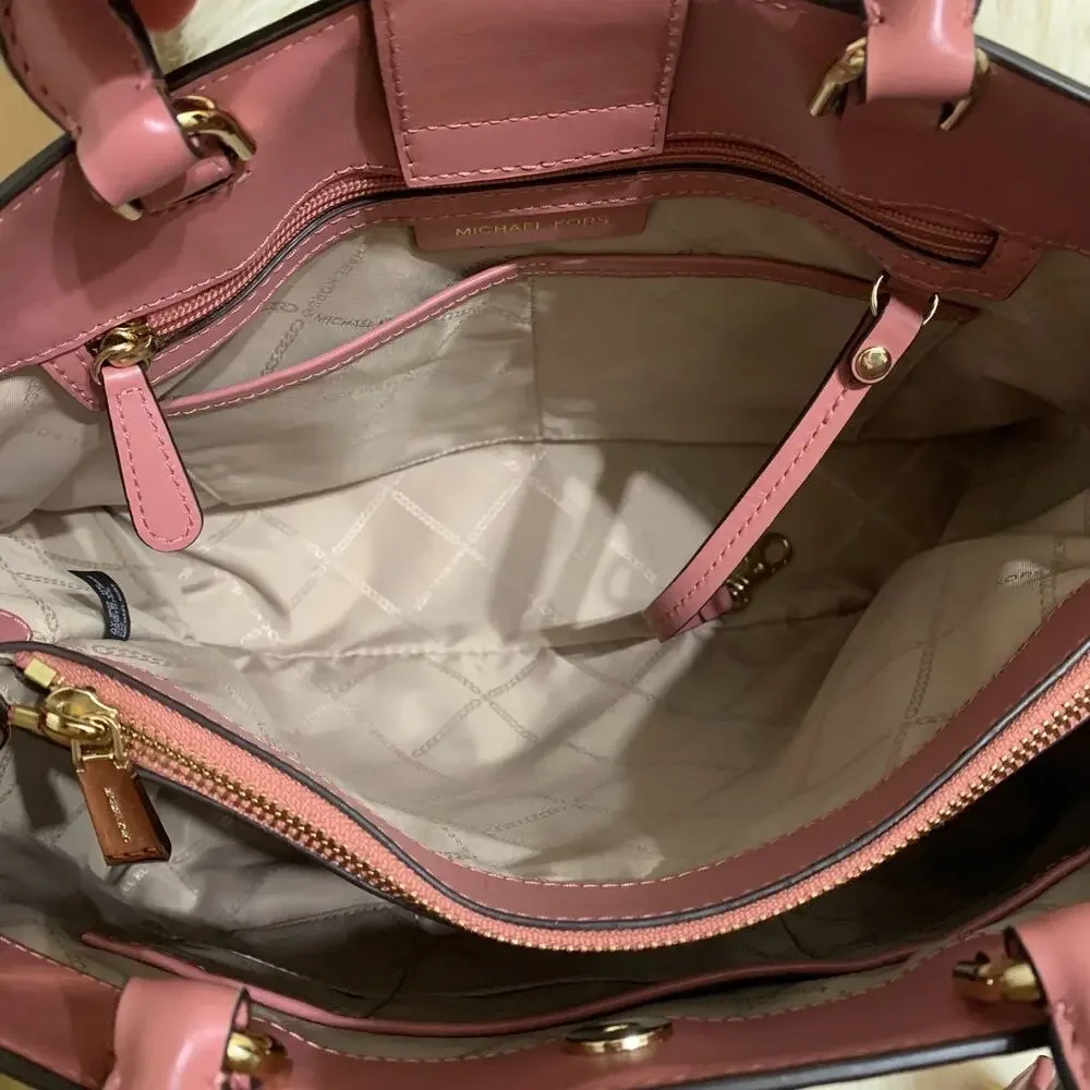 MICHAEL KORS Soft Pink Large Leather GRAMERCY Padlock Satchel